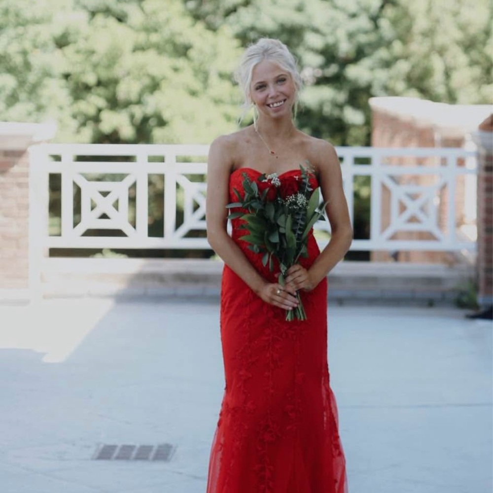 Vibrant Red Strapless Gown for Prom